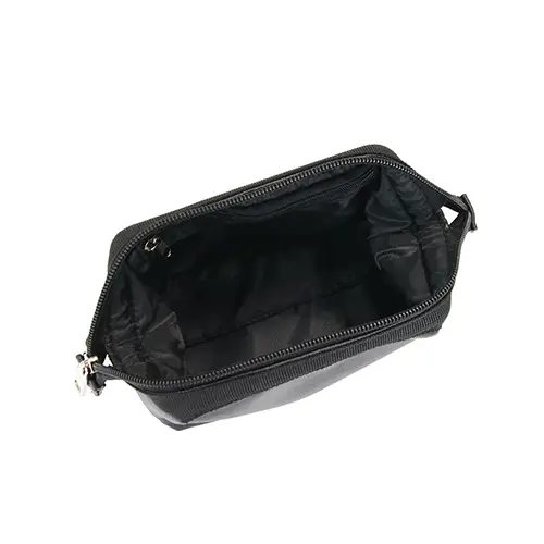 Aesthetic black makeup organizer for modern beauty routine and skincare storage